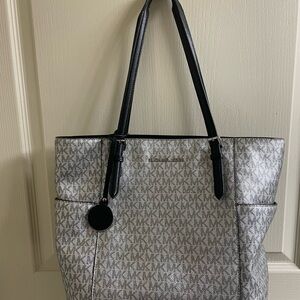 Michael Kors Silver and Black Structured Tote